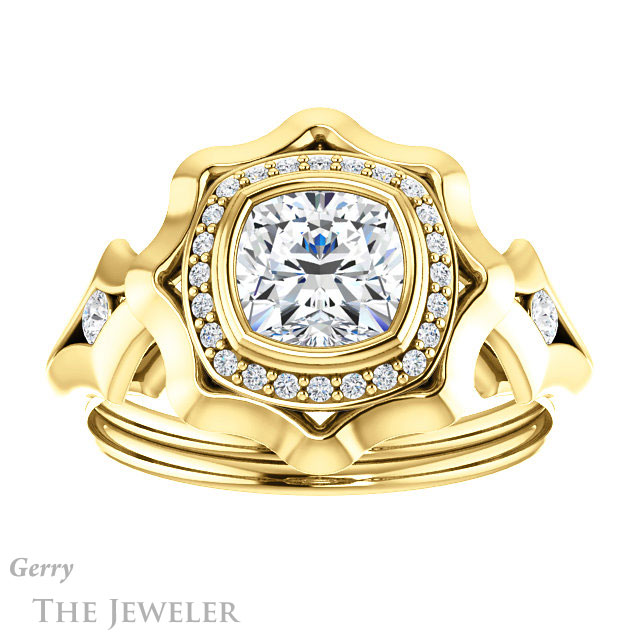 Cushion Cut Forever One Moissanite Engagement Ring #GTJ1246-cushion-fo-y | Gerry The Jeweler Cushion Cut Forever One Moissanite Engagement Ring #GTJ1246-cushion-fo-y