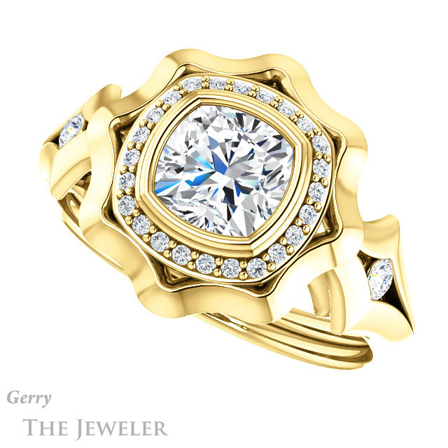 Cushion Cut Forever One Moissanite Engagement Ring #GTJ1246-cushion-fo-y | Gerry The Jeweler Cushion Cut Forever One Moissanite Engagement Ring #GTJ1246-cushion-fo-y