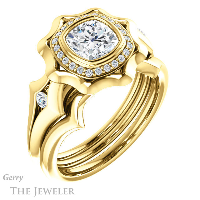 Cushion Cut Forever One Moissanite Engagement Ring #GTJ1246-cushion-fo-y | Gerry The Jeweler Cushion Cut Forever One Moissanite Engagement Ring #GTJ1246-cushion-fo-y