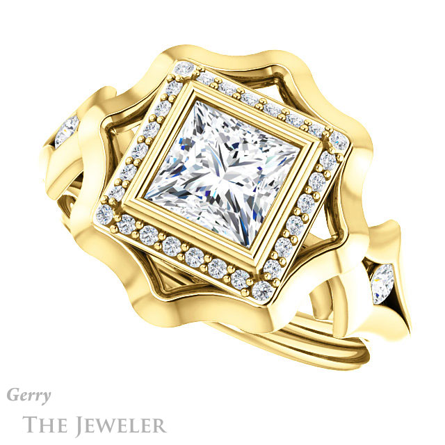 Princess Cut Forever One Moissanite Engagement Ring #GTJ1246-square-fo-y | Gerry The Jeweler Princess Cut Forever One Moissanite Engagement Ring #GTJ1246-square-fo-y