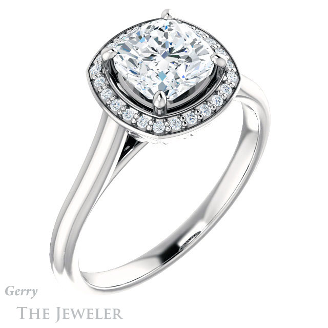 Cushion Cut Forever One Moissanite Engagement Ring #GTJ1247-cushion-fo-w 4 Cushion Cut Forever One Moissanite Engagement Ring #GTJ1247-cushion-fo-w