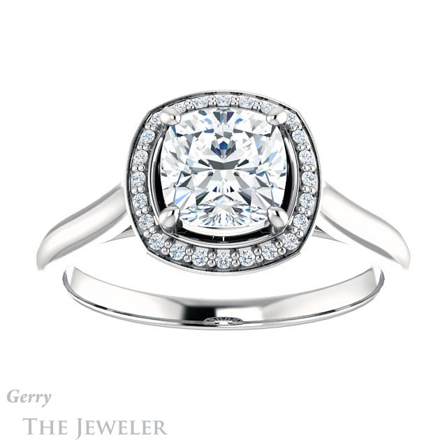 Cushion Cut Forever One Moissanite Engagement Ring #GTJ1247-cushion-fo-w 1 Cushion Cut Forever One Moissanite Engagement Ring #GTJ1247-cushion-fo-w