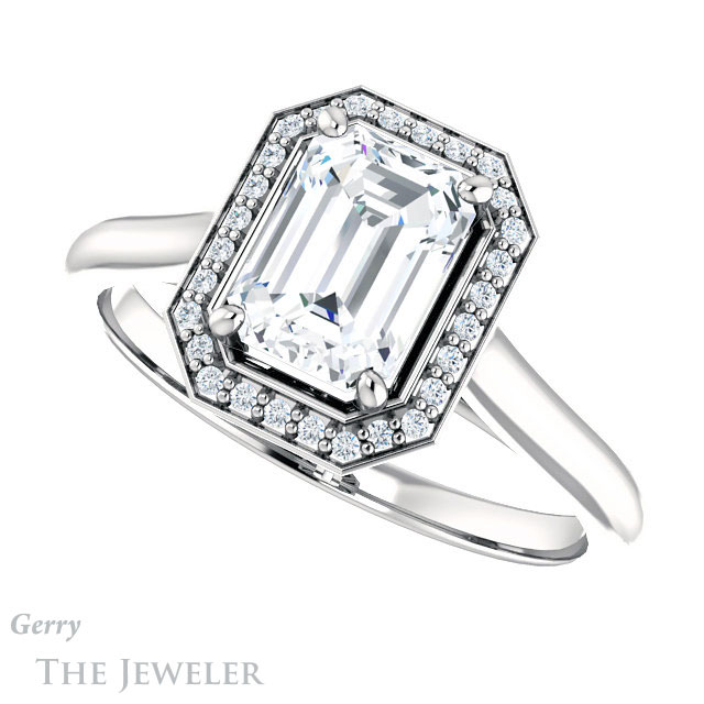 Emerald Cut Forever Brilliant Moissanite Engagement Ring #GTJ1247-emerald-fb-w