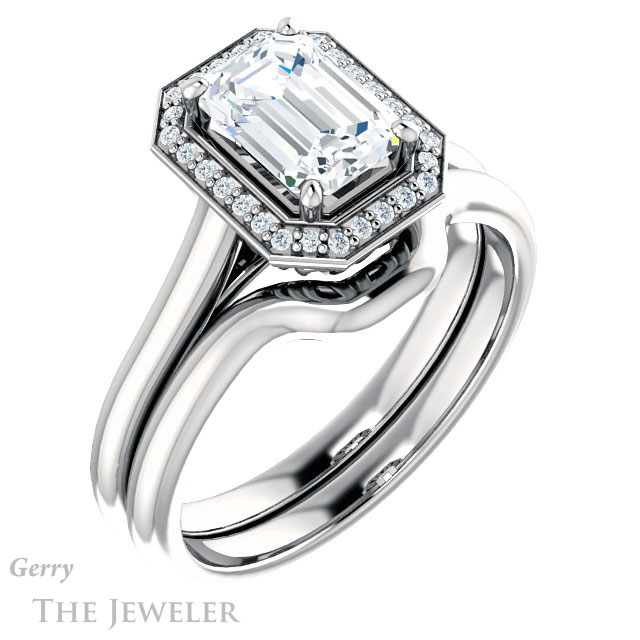 Emerald Cut Forever Brilliant Moissanite Engagement Ring #GTJ1247-emerald-fb-w