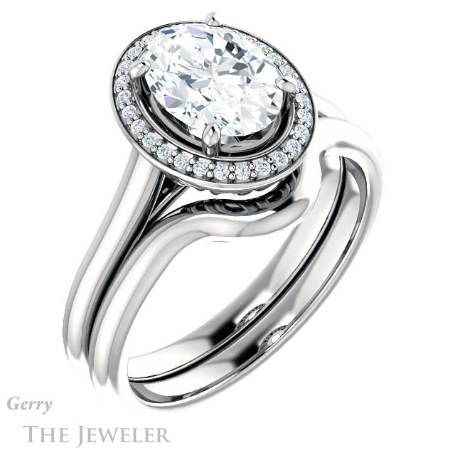 Oval Shaped Forever One Moissanite Engagement Ring #GTJ1247-oval-fo-w