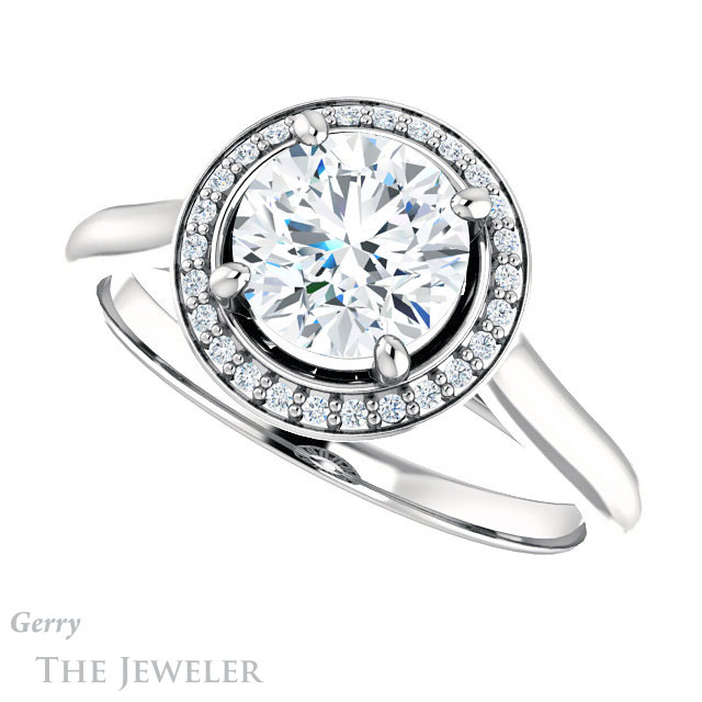 Round Cut Forever One Moissanite Engagement Ring #GTJ1247-round-fo-w 5 Round Cut Forever One Moissanite Engagement Ring #GTJ1247-round-fo-w