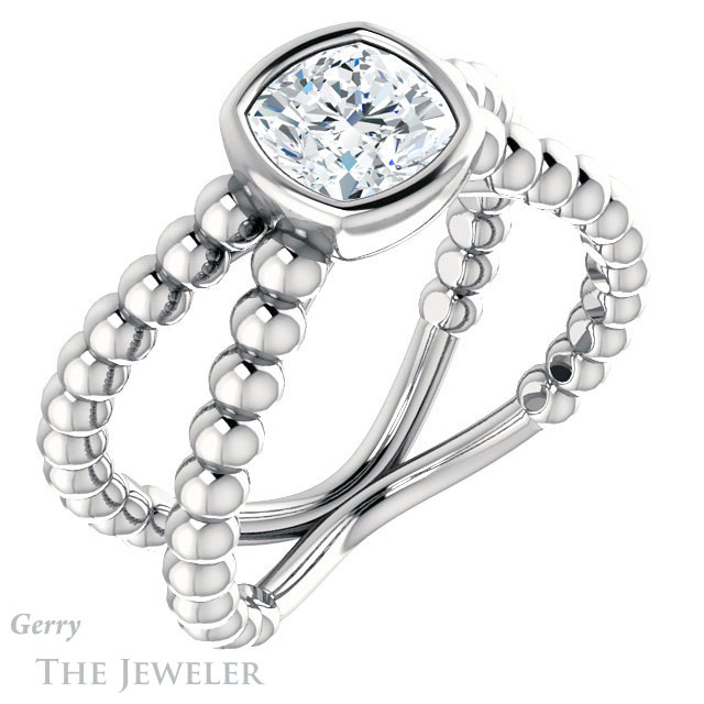 Cushion Cut Forever One Moissanite Engagement Ring #GTJ1248-cushion-fo-w | Gerry The Jeweler Cushion Cut Forever One Moissanite Engagement Ring #GTJ1248-cushion-fo-w