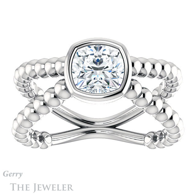 Cushion Cut Forever One Moissanite Engagement Ring #GTJ1248-cushion-fo-w | Gerry The Jeweler Cushion Cut Forever One Moissanite Engagement Ring #GTJ1248-cushion-fo-w
