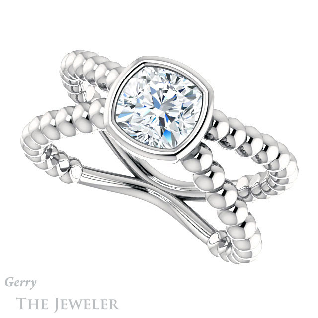 Cushion Cut Forever One Moissanite Engagement Ring #GTJ1248-cushion-fo-w | Gerry The Jeweler Cushion Cut Forever One Moissanite Engagement Ring #GTJ1248-cushion-fo-w