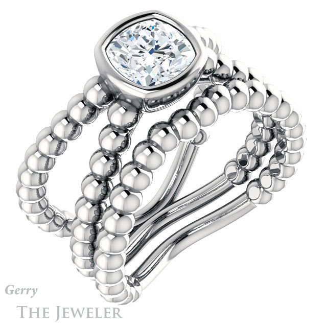 Cushion Cut Forever One Moissanite Engagement Ring #GTJ1248-cushion-fo-w | Gerry The Jeweler Cushion Cut Forever One Moissanite Engagement Ring #GTJ1248-cushion-fo-w