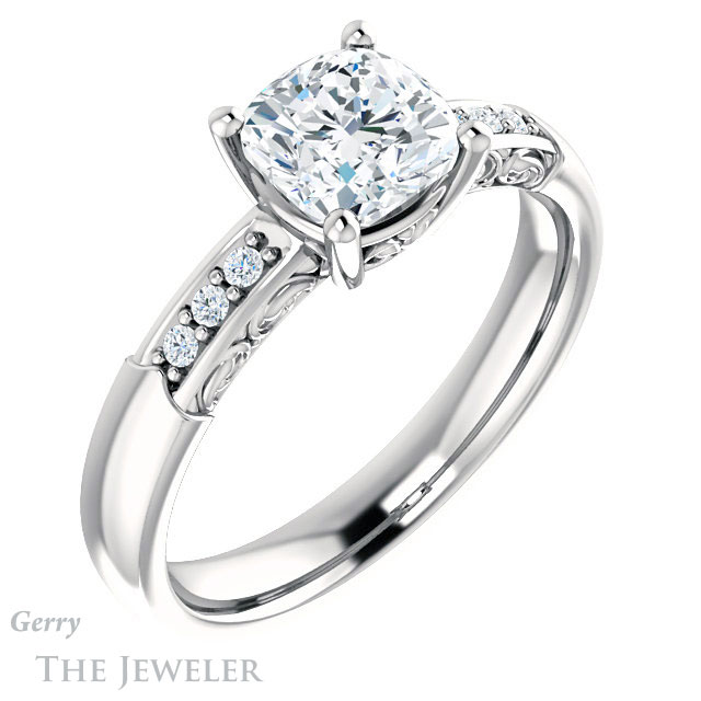 Cushion Cut Forever One Moissanite Engagement Ring #GTJ1249-cushion-fo-w 4 Cushion Cut Forever One Moissanite Engagement Ring #GTJ1249-cushion-fo-w