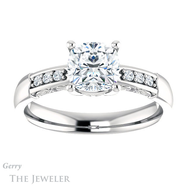 Cushion Cut Forever One Moissanite Engagement Ring #GTJ1249-cushion-fo-w 1 Cushion Cut Forever One Moissanite Engagement Ring #GTJ1249-cushion-fo-w