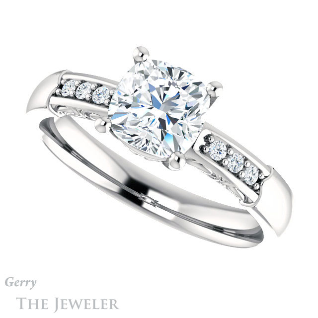 Cushion Cut Forever One Moissanite Engagement Ring #GTJ1249-cushion-fo-w 5 Cushion Cut Forever One Moissanite Engagement Ring #GTJ1249-cushion-fo-w
