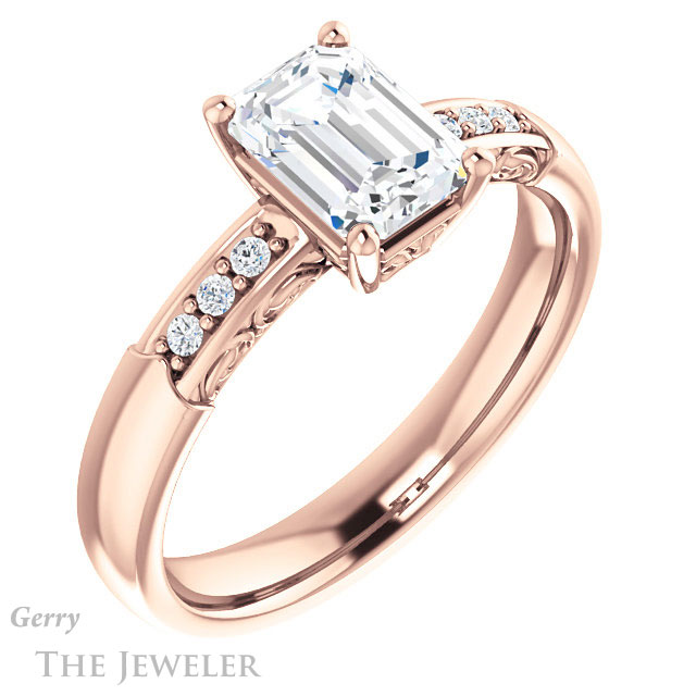Emerald Cut Forever One Moissanite Engagement Ring #GTJ1249-emerald-fb-r 4 Emerald Cut Forever Brilliant Moissanite Engagement Ring #GTJ1249-emerald-fb-r