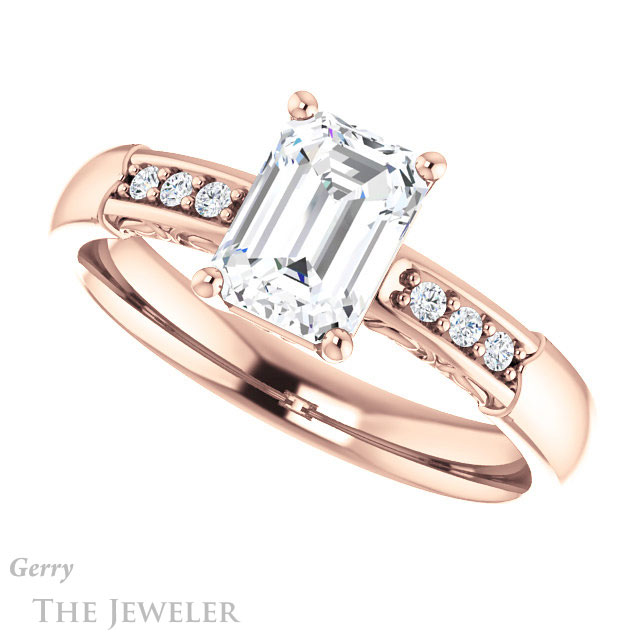 Emerald Cut Forever One Moissanite Engagement Ring #GTJ1249-emerald-fb-r 5 Emerald Cut Forever Brilliant Moissanite Engagement Ring #GTJ1249-emerald-fb-r