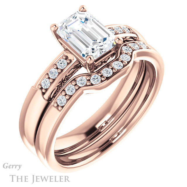 Emerald Cut Forever One Moissanite Engagement Ring #GTJ1249-emerald-fb-r 6 Emerald Cut Forever Brilliant Moissanite Engagement Ring #GTJ1249-emerald-fb-r
