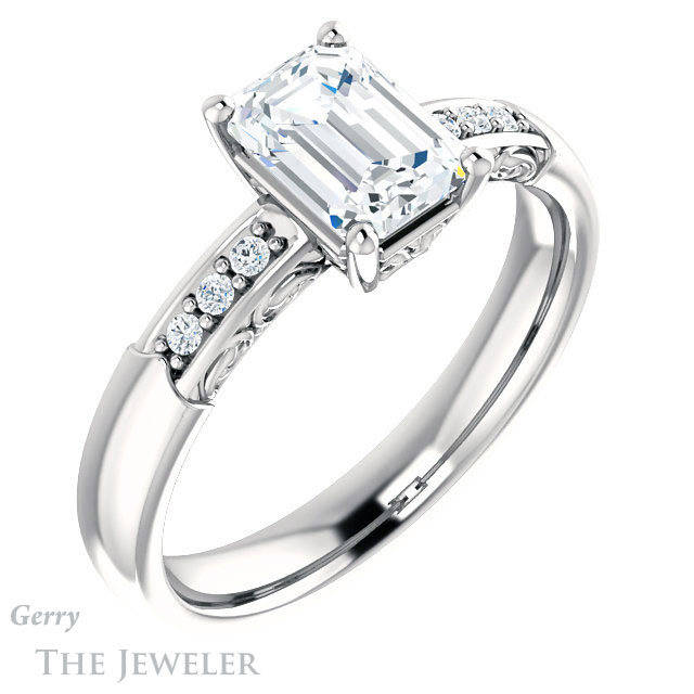 Emerald Cut Forever Brilliant Moissanite Engagement Ring #GTJ1249-emerald-fb-w