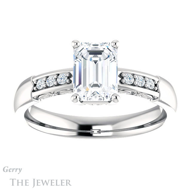 Emerald Cut Forever Brilliant Moissanite Engagement Ring #GTJ1249-emerald-fb-w
