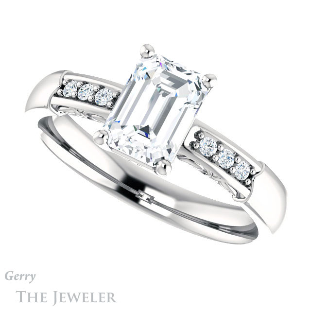 Emerald Cut Forever Brilliant Moissanite Engagement Ring #GTJ1249-emerald-fb-w