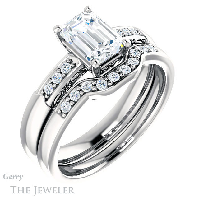 Emerald Cut Forever Brilliant Moissanite Engagement Ring #GTJ1249-emerald-fb-w