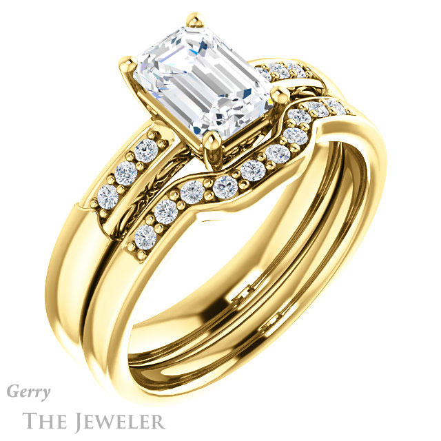 Emerald Cut Forever One Moissanite Engagement Ring #GTJ1249-emerald-fb-y 6 Emerald Cut Forever Brilliant Moissanite Engagement Ring #GTJ1249-emerald-fb-y