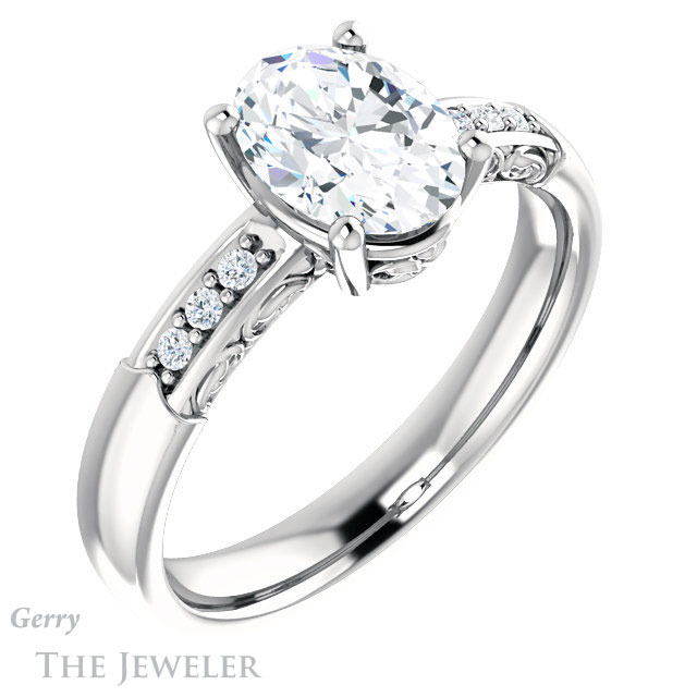 Oval Shaped Forever One Moissanite Engagement Ring #GTJ1249-oval-fo-w