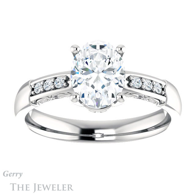 Oval Shaped Forever One Moissanite Engagement Ring #GTJ1249-oval-fo-w