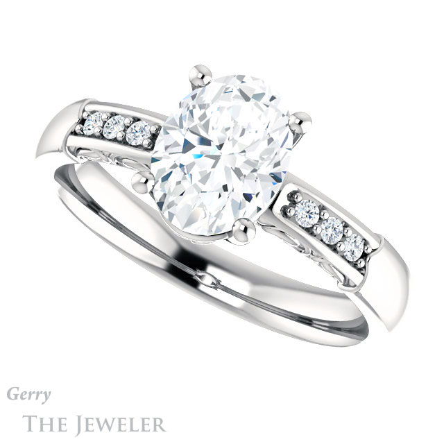 Oval Shaped Forever One Moissanite Engagement Ring #GTJ1249-oval-fo-w
