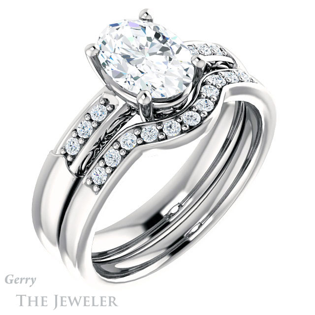 Oval Shaped Forever One Moissanite Engagement Ring #GTJ1249-oval-fo-w