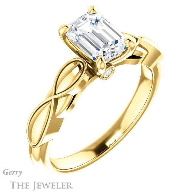 Emerald Cut Forever One Moissanite Engagement Ring #GTJ1250-emerald-fb-y 4 Emerald Cut Forever Brilliant Moissanite Engagement Ring #GTJ1250-emerald-fb-y