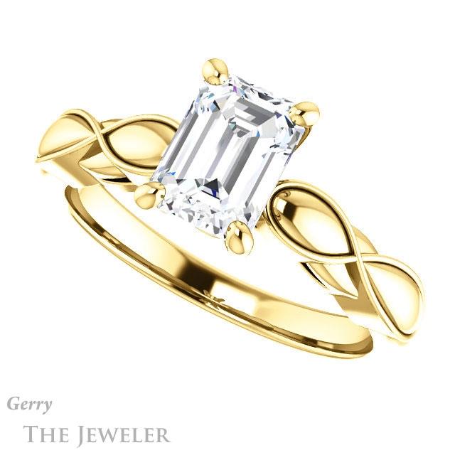 Emerald Cut Forever One Moissanite Engagement Ring #GTJ1250-emerald-fb-y 5 Emerald Cut Forever Brilliant Moissanite Engagement Ring #GTJ1250-emerald-fb-y