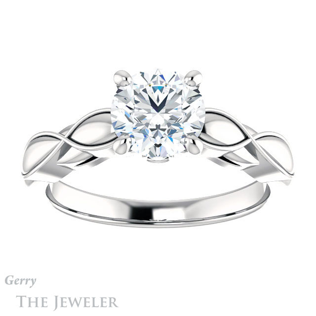 Round Cut Forever One Moissanite Engagement Ring #GTJ1250-round-fo-w