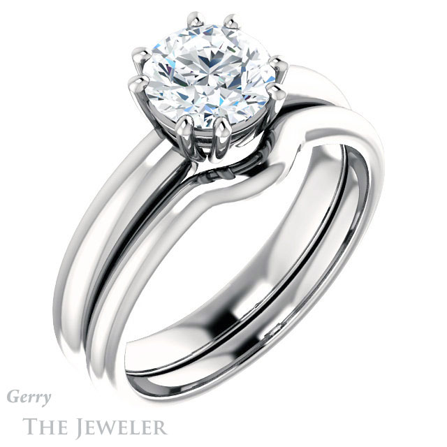 Round Cut Forever One Moissanite Engagement Ring #GTJ1251-round-fo-w