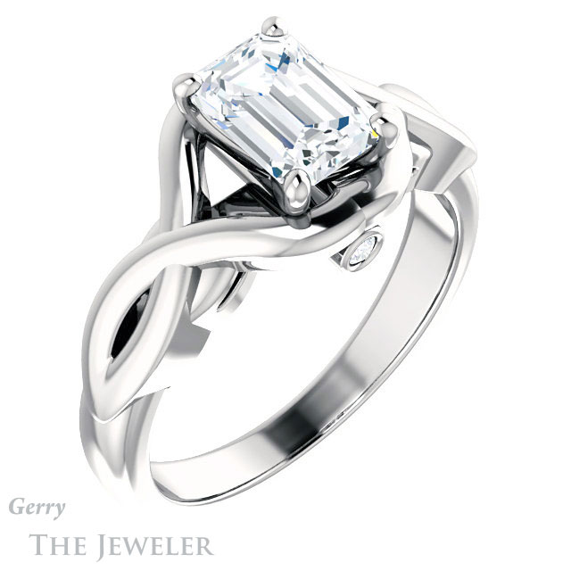Emerald Cut Forever Brilliant Moissanite Engagement Ring #GTJ1255-emerald-fb-w