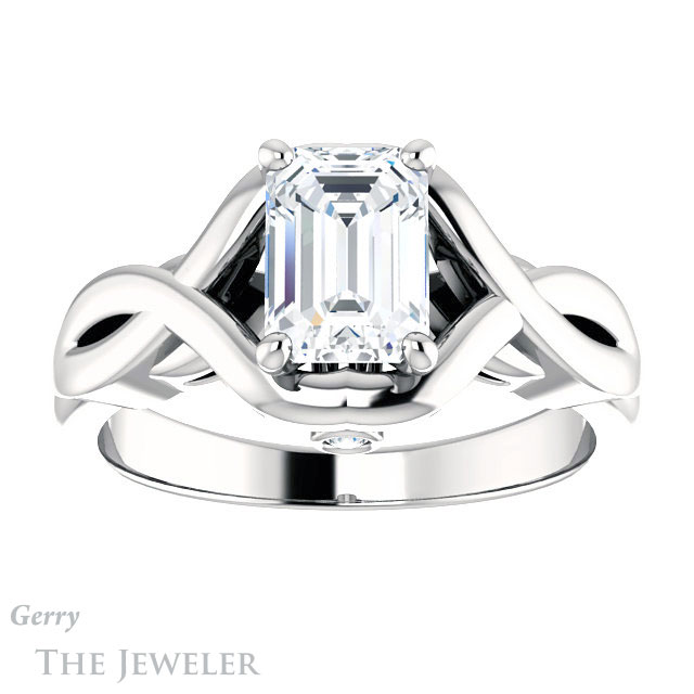 Emerald Cut Forever Brilliant Moissanite Engagement Ring #GTJ1255-emerald-fb-w