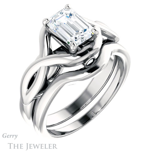 Emerald Cut Forever Brilliant Moissanite Engagement Ring #GTJ1255-emerald-fb-w