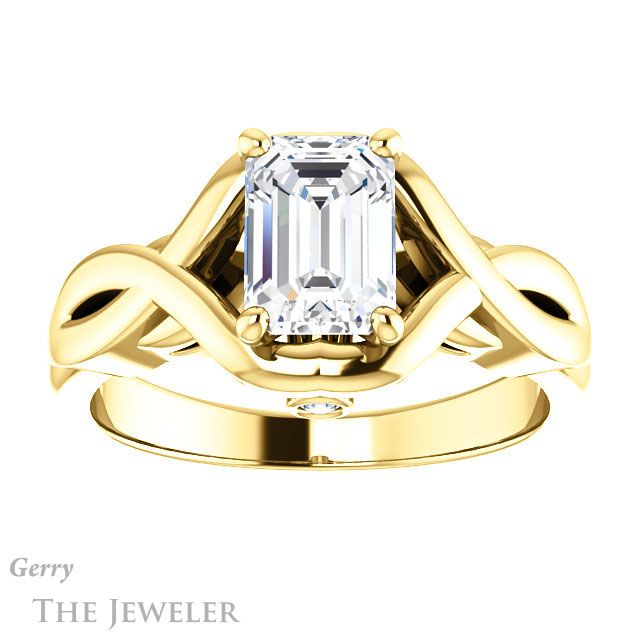 Emerald Cut Forever Brilliant Moissanite Engagement Ring #GTJ1255-emerald-fb-y