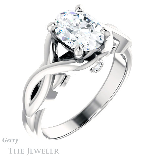 Oval Shaped Forever One Moissanite Engagement Ring #GTJ1255-oval-fo-w 4 Oval Shaped Forever One Moissanite Engagement Ring #GTJ1255-oval-fo-w