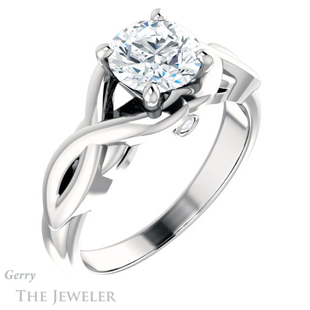 Round Cut Forever One Moissanite Engagement Ring #GTJ1255-round-fo-w 4 Round Cut Forever One Moissanite Engagement Ring #GTJ1255-round-fo-w