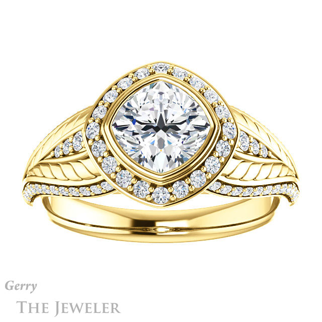 Cushion Cut Forever One Moissanite Engagement Ring #GTJ1256-cushion-fo-y | Gerry The Jeweler Cushion Cut Forever One Moissanite Engagement Ring #GTJ1256-cushion-fo-y
