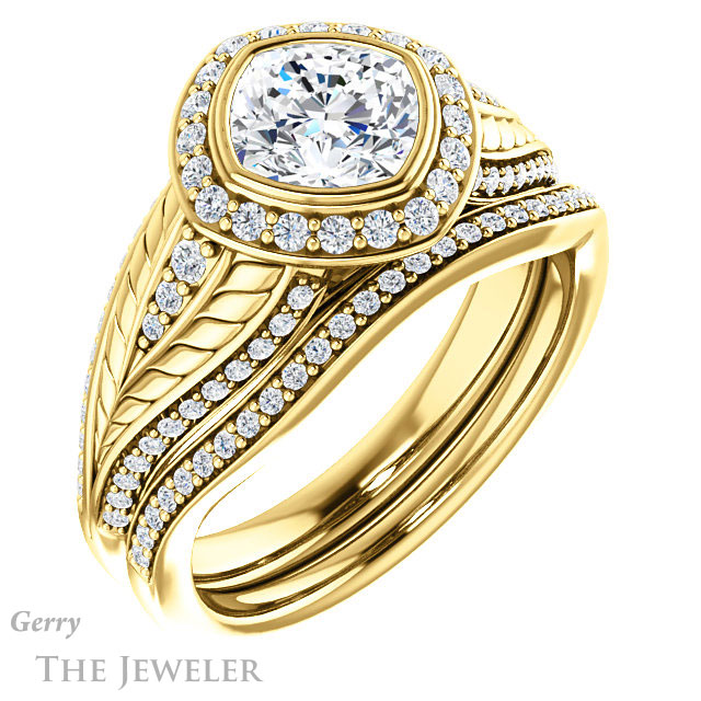 Cushion Cut Forever One Moissanite Engagement Ring #GTJ1256-cushion-fo-y | Gerry The Jeweler Cushion Cut Forever One Moissanite Engagement Ring #GTJ1256-cushion-fo-y