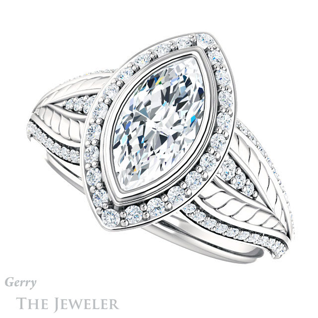 Marquise Cut Forever One Moissanite Engagement Ring #GTJ1256-marquise-fb-w | Gerry The Jeweler Marquise Cut Forever Brilliant Moissanite Engagement Ring #GTJ1256-marquise-fb-w