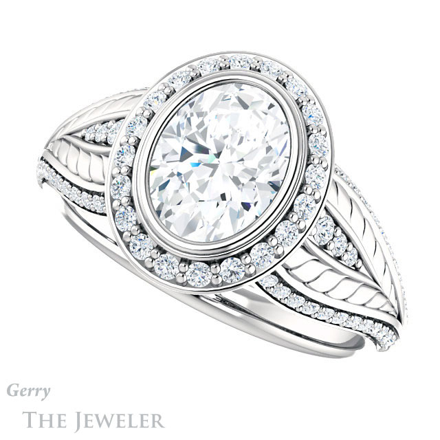 Oval Shaped Forever One Moissanite Engagement Ring #GTJ1256-oval-fo-w | Gerry The Jeweler Oval Shaped Forever One Moissanite Engagement Ring #GTJ1256-oval-fo-w