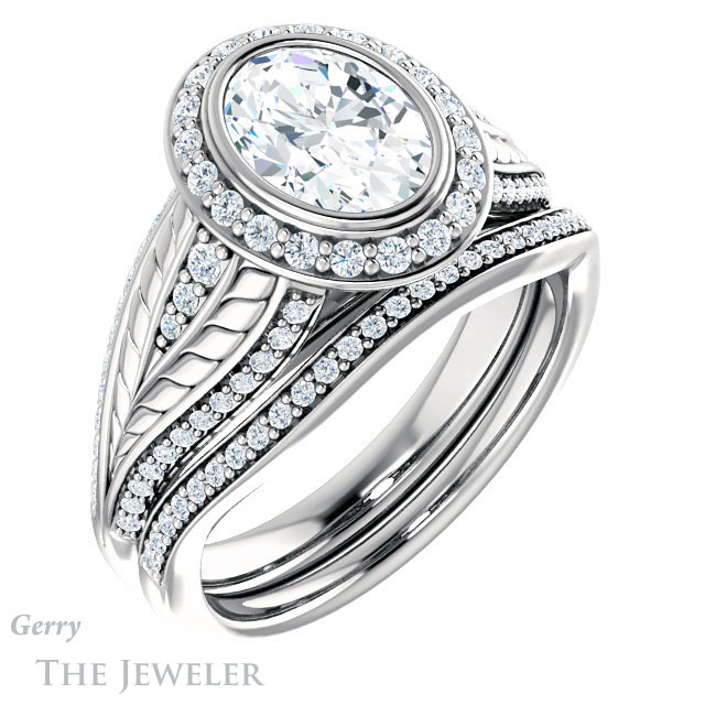 Oval Shaped Forever One Moissanite Engagement Ring #GTJ1256-oval-fo-w | Gerry The Jeweler Oval Shaped Forever One Moissanite Engagement Ring #GTJ1256-oval-fo-w