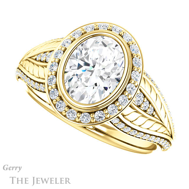 Oval Shaped Forever One Moissanite Engagement Ring #GTJ1256-oval-fo-y | Gerry The Jeweler Oval Shaped Forever One Moissanite Engagement Ring #GTJ1256-oval-fo-y