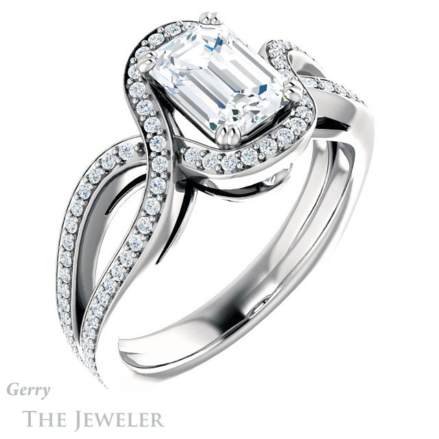 Emerald Cut Forever One Moissanite Engagement Ring #GTJ1257-emerald-fb-w | Gerry The Jeweler Emerald Cut Forever Brilliant Moissanite Engagement Ring #GTJ1257-emerald-fb-w