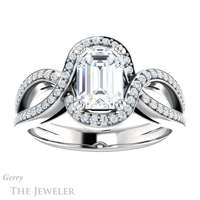Emerald Cut Forever One Moissanite Engagement Ring #GTJ1257-emerald-fb-w | Gerry The Jeweler Emerald Cut Forever Brilliant Moissanite Engagement Ring #GTJ1257-emerald-fb-w