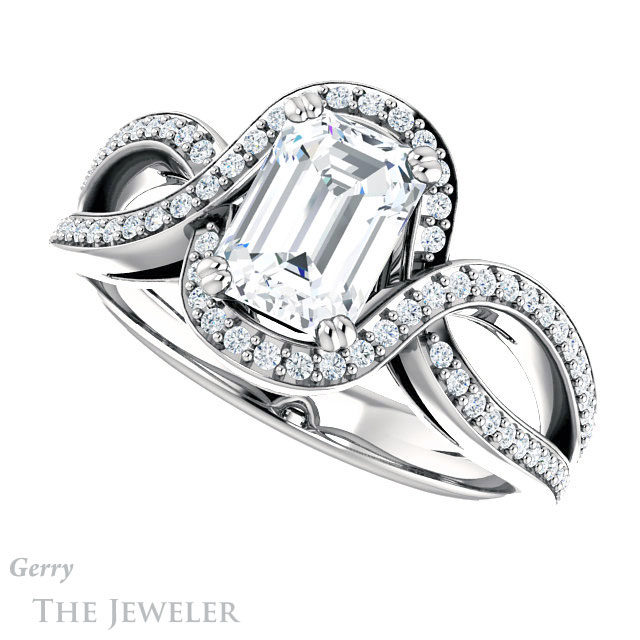 Emerald Cut Forever One Moissanite Engagement Ring #GTJ1257-emerald-fb-w | Gerry The Jeweler Emerald Cut Forever Brilliant Moissanite Engagement Ring #GTJ1257-emerald-fb-w
