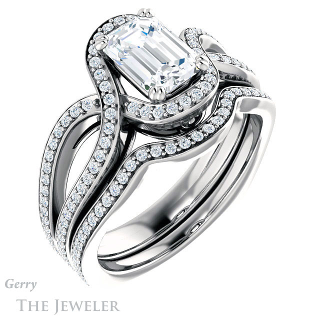Emerald Cut Forever One Moissanite Engagement Ring #GTJ1257-emerald-fb-w | Gerry The Jeweler Emerald Cut Forever Brilliant Moissanite Engagement Ring #GTJ1257-emerald-fb-w