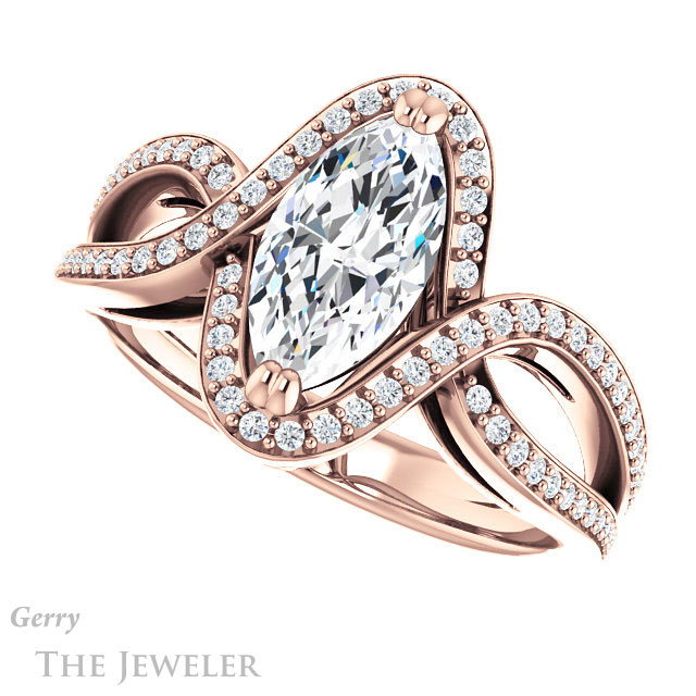 Marquise Cut Forever One Moissanite Engagement Ring #GTJ1257-marquise-fb-r | Gerry The Jeweler Marquise Cut Forever Brilliant Moissanite Engagement Ring #GTJ1257-marquise-fb-r